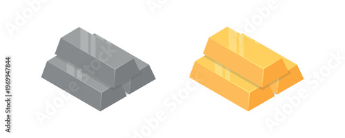 Gold and Silver Bars Illustration Vector Set