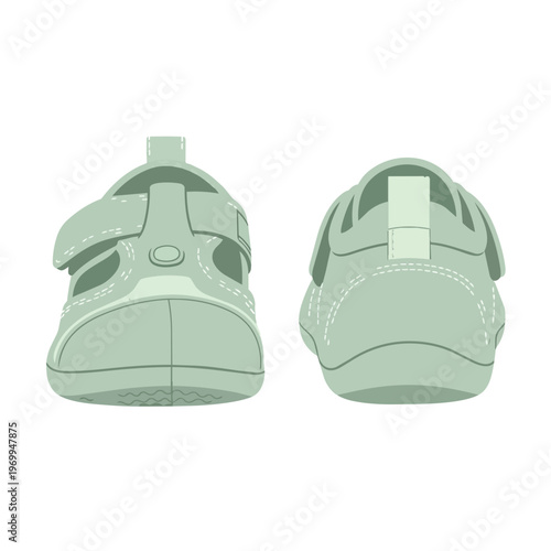 Light Green Kids Sandals Front and Back View Illustration