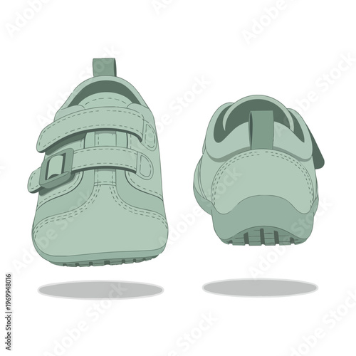 Illustration of mint green baby shoes with velcro straps