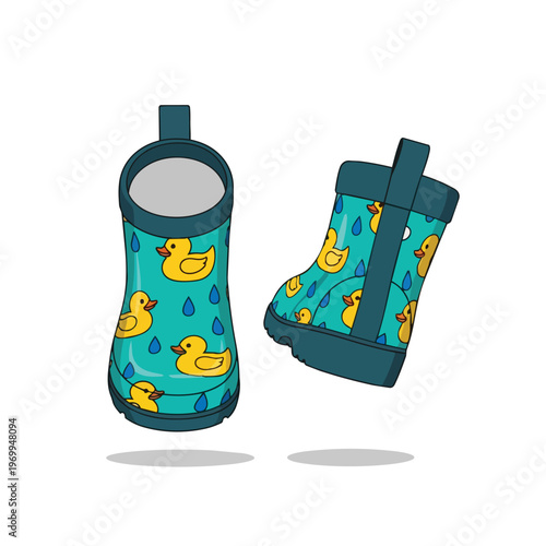 Cute Rubber Boots with Yellow Duck and Raindrop Pattern for Children