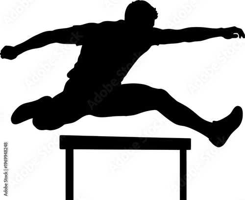 Athlete silhouette jumping over hurdle in track and field event