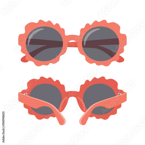 Cute Coral Pink Flower Shaped Sunglasses Icon Set