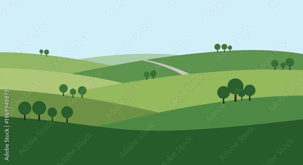 Naklejka premium Green hills with trees.