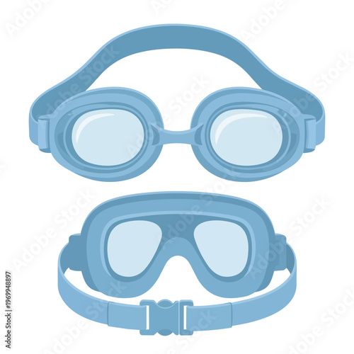 Set of Blue Swimming Goggles for Pool and Diving Activities