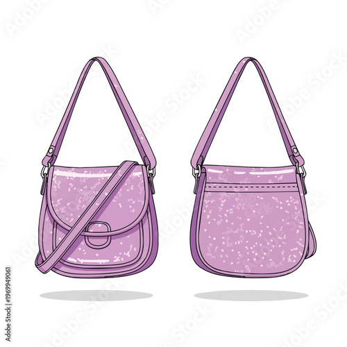 Fashionable Purple Glitter Crossbody Bag Design Sketch