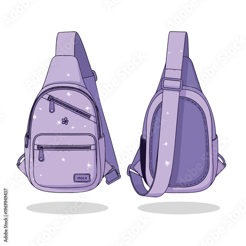 Purple Sling Backpack with Star Pattern Illustration