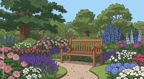 Garden Bench with Flowers.