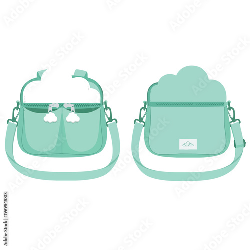 Cute Pastel Mint Cloud Shaped Crossbody Bag Illustration