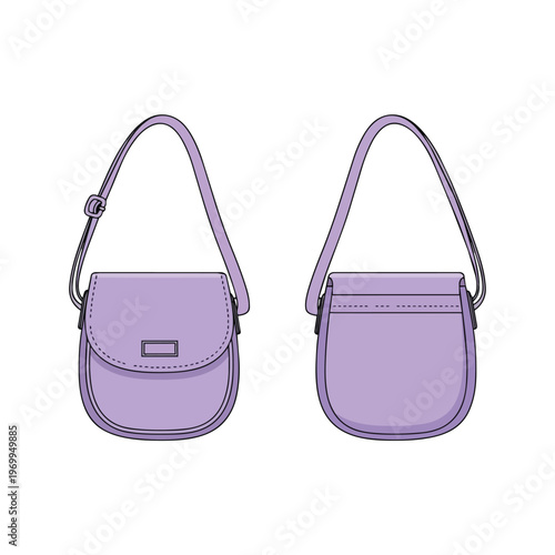 Purple Saddle Bag Fashion Accessory Flat Sketch Illustration
