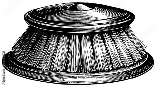 A detailed, stylized black and white illustration of a round brush with a dome-shaped top