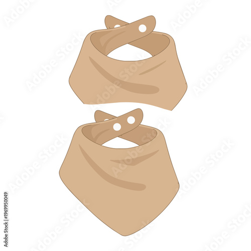 Set of Two Beige Baby Bandana Bibs with Snap Buttons