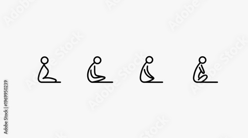 A sequence of minimalist line art figures demonstrating various seated postures against a white background