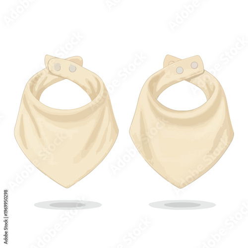 Set of Two Beige Baby Bandana Drool Bibs Isolated on White
