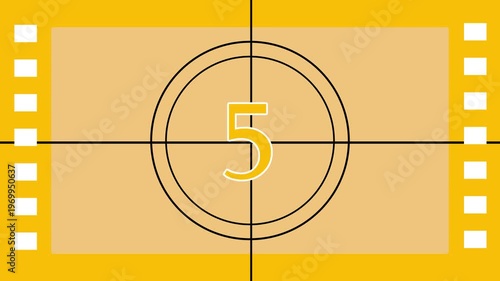 Vintage film countdown leader screen displays number 2 with filmstrip border. Countdown icon represents cinema work flows and video production. Countdown icon enhances visual storytelling.