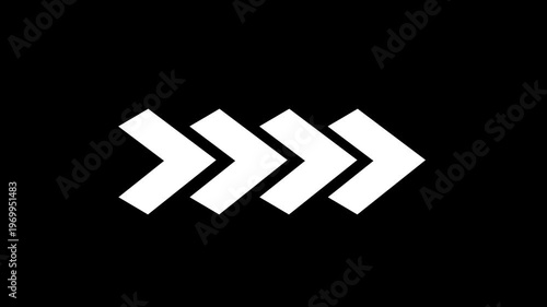 Four chevron arrows in white and gray show directional flow. Arrow icon represents movement and progress. Arrow icon enhances visualizations.