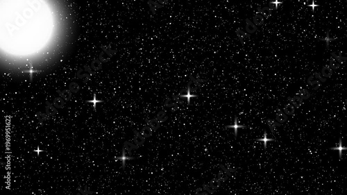 Starry night sky with bright full moon and twinkling stars. Moon icon represents celestial bodies and space imagery. Moon icon enhances cosmic visuals.