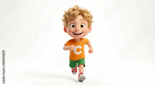 Happy little boy running fast outside.