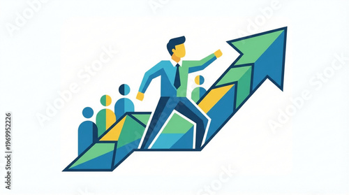 Businessman Climbing Growing Arrow Graph.