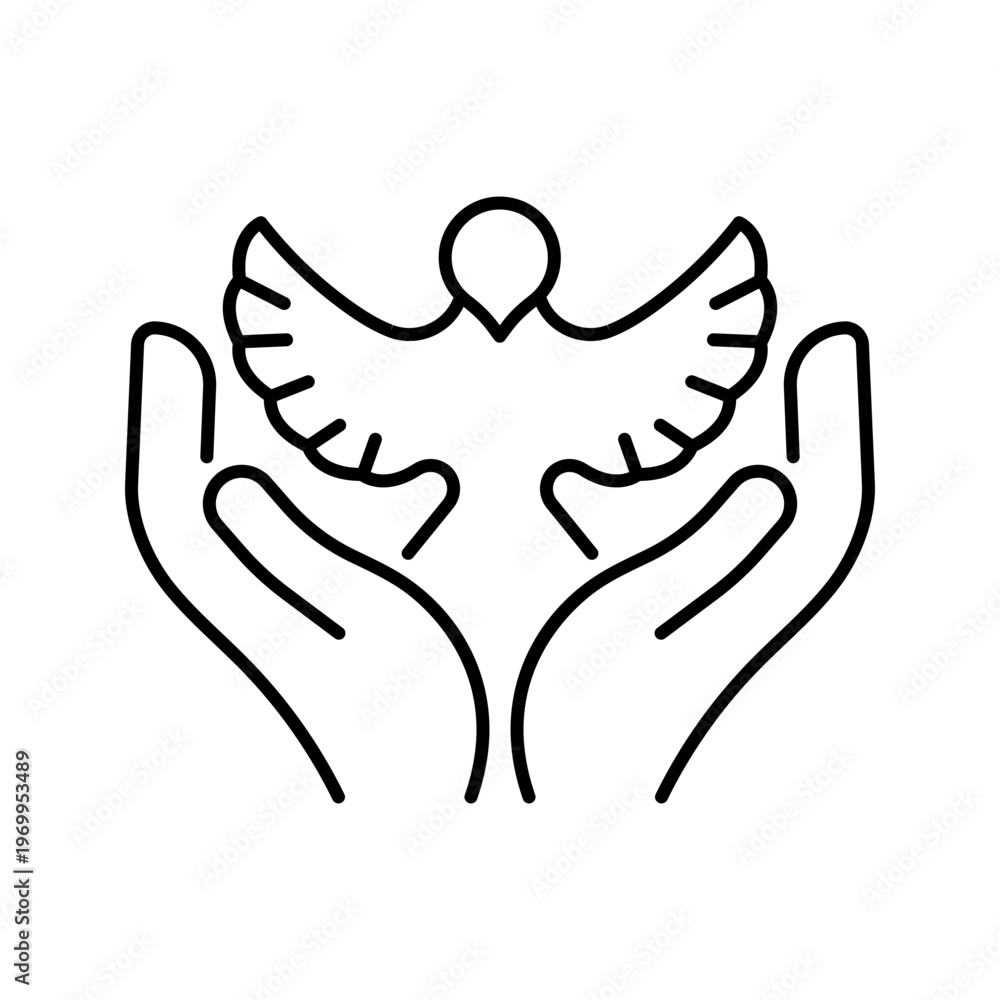 Obraz premium Bird protection icon. Nature and bird conservation line symbol. Black and white.