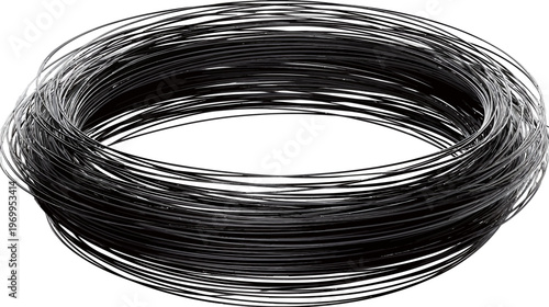 A grayscale illustration of a coil of wire with a circular shape