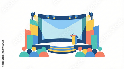 Illustration of a colorful stage.