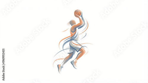 Man playing basketball in mid air.