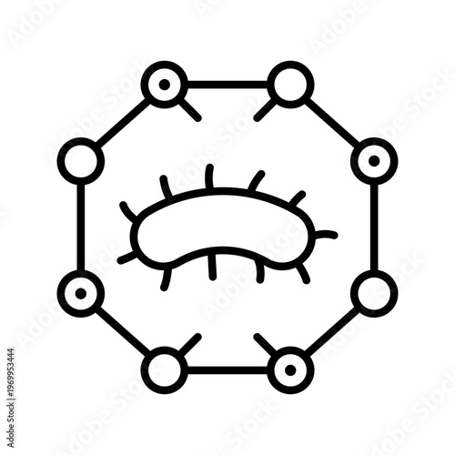 Bacteria cell icon. Science and microbiology line symbol. Black and white.