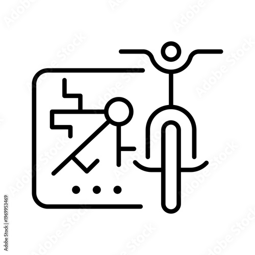 Bike map icon. Transport and cycling line symbol. Black and white.