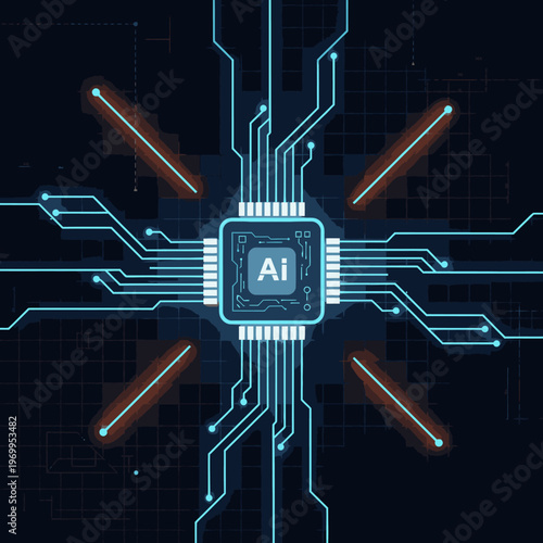 Artificial intelligence Ai chip microcircuit board illustration