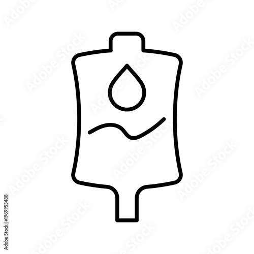 Blood bag icon. Healthcare and blood transfusion line symbol. Black and white.