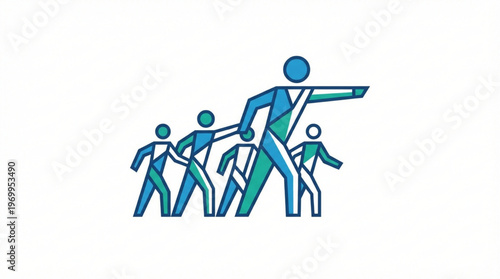 Group of people walking together forward.