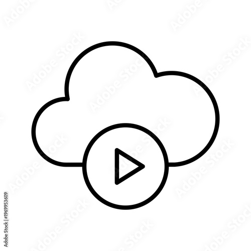 Cloud streaming icon. Business and streaming media line symbol. Black and white.