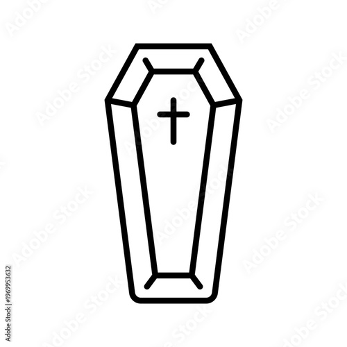 Coffin vector icon. Religion and burial line symbol. Black and white.