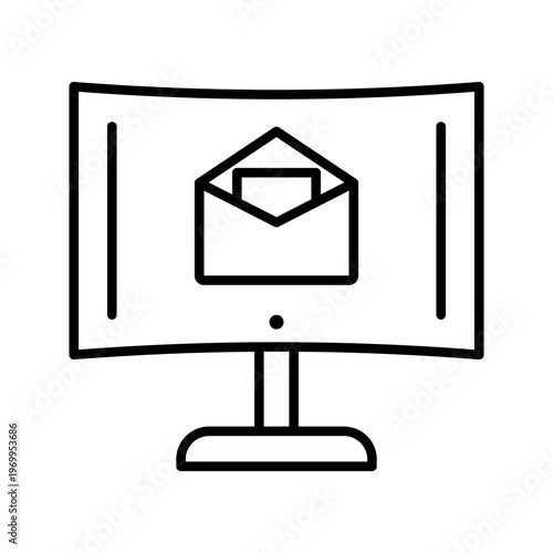 Desktop email icon. Technology and email client line symbol. Black and white.