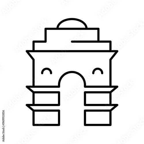 Gateway india icon. Travel and tourist attraction line symbol. Black and white.