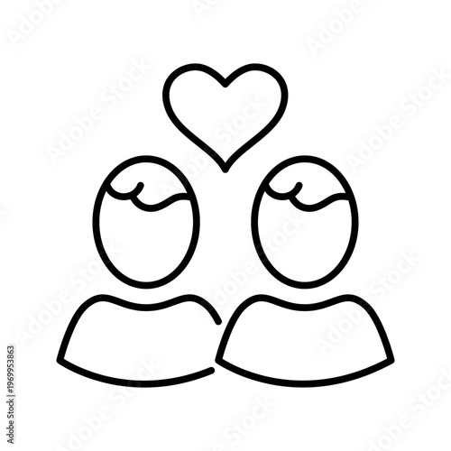 Gay couple icon. Community and lgbt line symbol. Black and white.