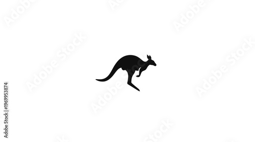 A silhouette of a kangaroo in mid-jump against a white backdrop, simple and iconic