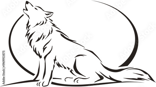 A monochrome illustration features a howling wolf silhouette against a stylized circular backdrop