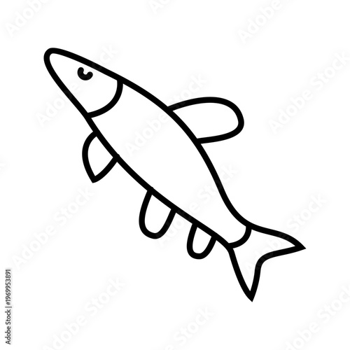 Gudgeon fish icon. Food and seafood line symbol. Black and white.