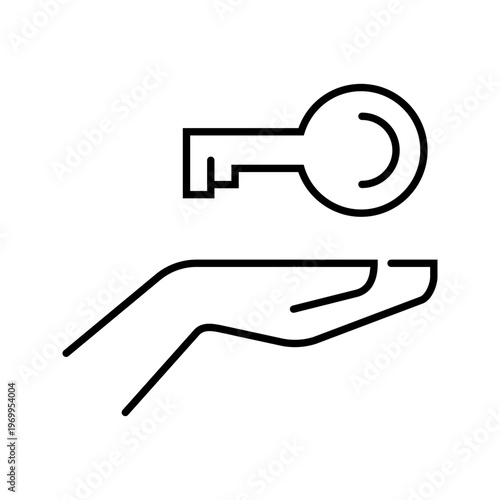 Key handover icon. Business and real estate line symbol. Black and white.
