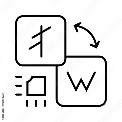 Machine translation icon. Technology and machine translation line symbol. Black and white.