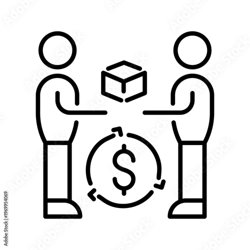 Market exchange icon. Business and commerce line symbol. Black and white.