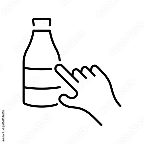 Milk bottle icon. Food and dairy line symbol. Black and white.