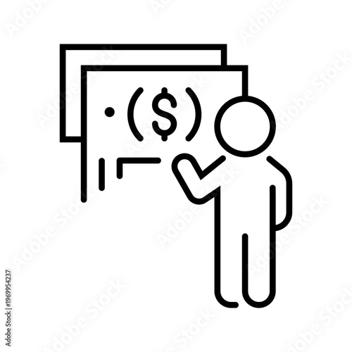 Salary payment icon. Business and payroll line symbol. Black and white.