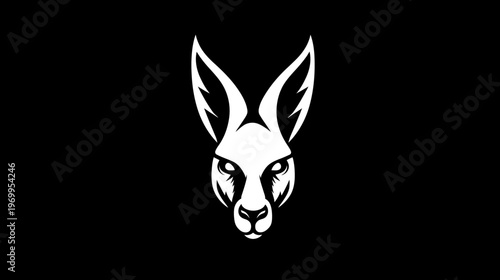 A stark white illustration of a kangaroo head against a black background, minimalist design