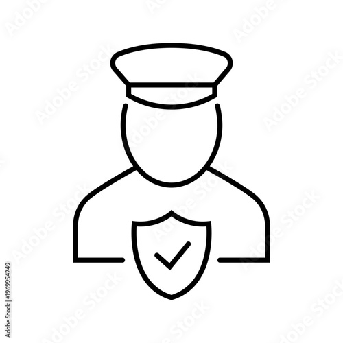 Security guard icon. Business and security services line symbol. Black and white.