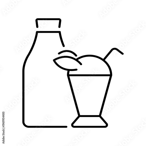 Thandai drink icon. Food and traditional drink line symbol. Black and white.