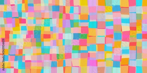 Tableau sur toile Colorful hand drawn Square Patchwork with soft grainy textured abstract background
