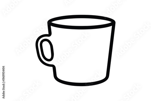 Minimalist black and white line drawing of a cylindrical mug with a handle, isolated on a white background, perfect for coffee and tea lovers.