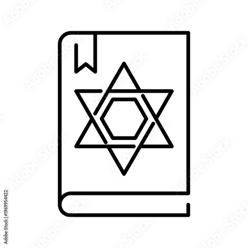 Torah book icon. Religion and judaism line symbol. Black and white.